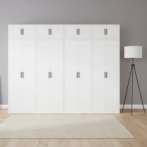 320x240cm 8-Door White Steel 1 Hanging and 3 Shelf Wardrobe with Black Handle Storage Cabinet