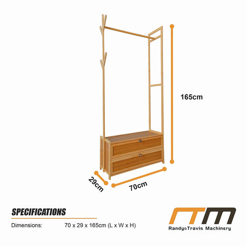 165x70cm Clothes Rack Stand with Storage Shelves – Modern Coat Tree in Wood