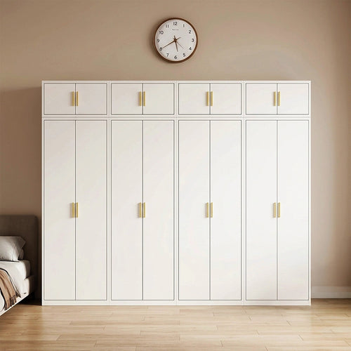 320x240cm 8-Door White Steel Shelf Wardrobe with Gold Handle Storage Cabinet