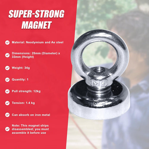 12Kg SALVAGE Strong MAGNET N52 Neodymium Eyebolt Circular Ring