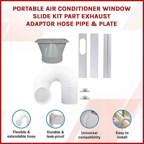 Portable Aircon Window Kit – Exhaust Hose, Adapter & Slide Plate Set for Venting
