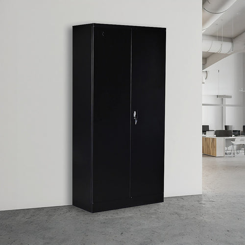 Two-Door Storage Locker Cabinet – Office, Gym & Shelf Unit with Secure Design in Black