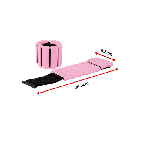 2-Piece Ankle & Wrist Weights – 2kg Pair Adjustable Workout Bangles Pink for Fitness Training