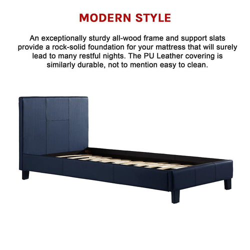 Single Bed Frame Blue PU Leather
