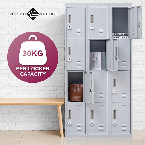 12-Door Locker – Grey with 3-Digit Combination Lock | Secure Storage for Office, Gym or School Use