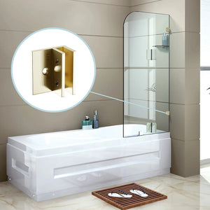 70cm Frameless Glass Bath Screen with Brackets - Gold