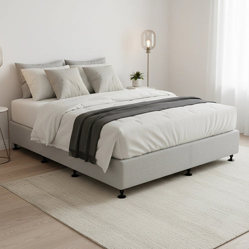 Queen Slatted Ensemble Bed Base - Grey Linen Breathable Cover