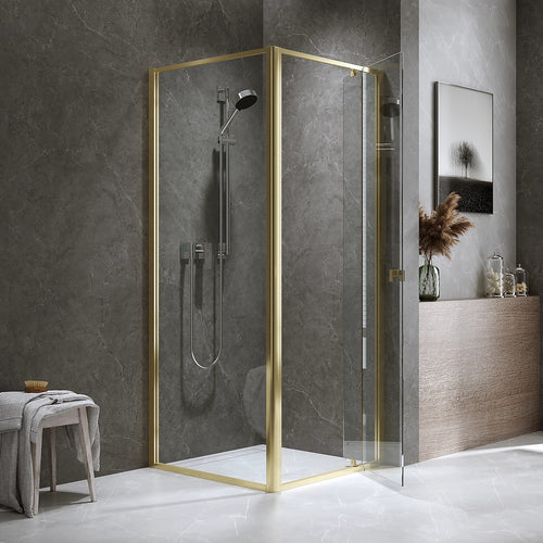Adjustable Semi Frameless Shower Screen Front: (82~90)x195cm with Gold Hardware and Side: (89~92)x195cm