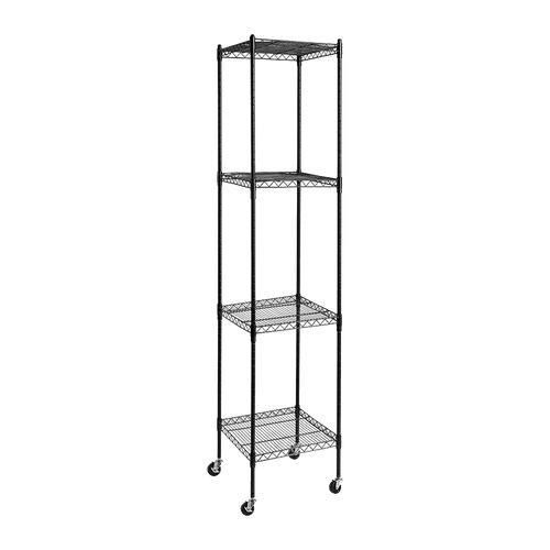 Modular Wire Storage Shelf 350 x 350 x 1800mm Steel Shelving - Baking Black Technology with Wheels
