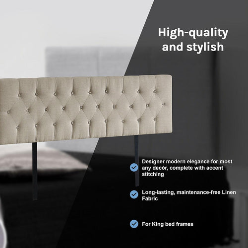 King Linen Fabric Deluxe Headboard Bedhead in Beige