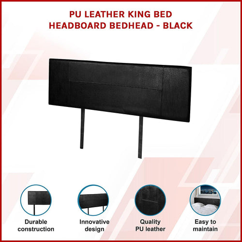 King Black PU Leather Bed Headboard Bedhead