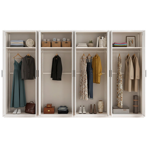 320x200cm 8-Door White Steel Hanging Wardrobe with Black Handle Storage Cabinet