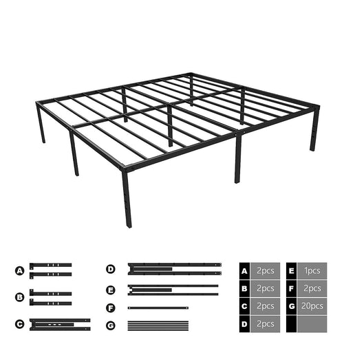Queen Metal Bed Frame 45cm High – Full Steel Base Platform