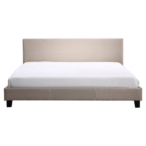 King Size Bed Frame with Headboard – Beige Linen Fabric