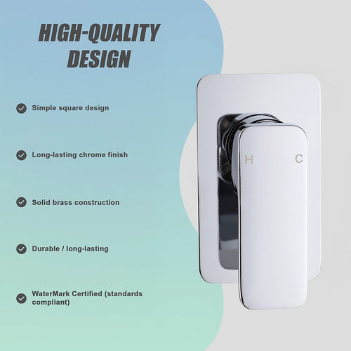Single Square Shower Bath Mixer Tap Bathroom WATERMARK Approved - Chrome