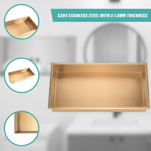 641 x 336 x 101mm Shower Niche Single Shelf Organizer No Tile Needed in Gold Finish
