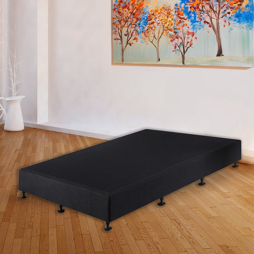 Queen Slatted Ensemble Bed Base - Midnight Black Linen Breathable Cover