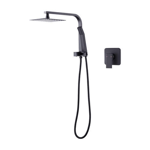 WELS 8" Rain Shower Head Set Square Dual Heads Faucet High Pressure With Mixer