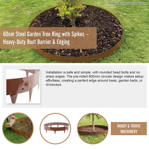 60cm Steel Garden Tree Ring with Spikes – Durable Root Barrier & Edging Guard