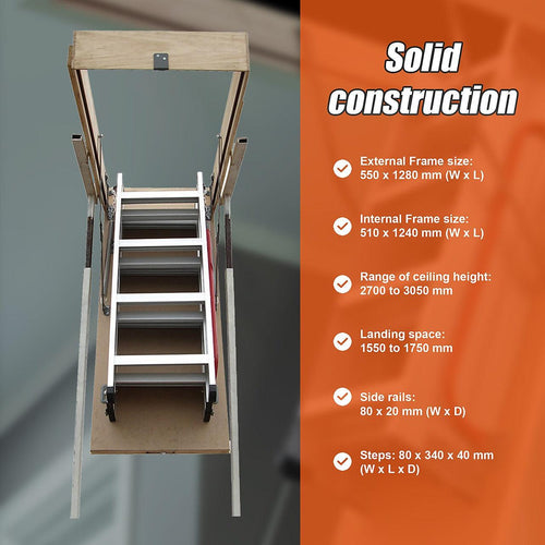 Deluxe Aluminium Attic Loft Ladder - 2.7m to 3.05m