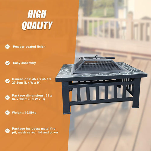 18" Square Metal Fire Pit Outdoor Heater