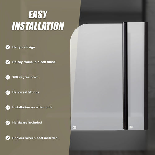 180° Black Pivot Door 6mm Safety Glass Bath Shower Screen By Della Francesca - 100 x 140cm