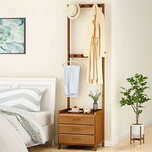 Wooden Hall Stand Modern Style Minimalist Home Floor Coat Rack with Drawer - Dark Wood