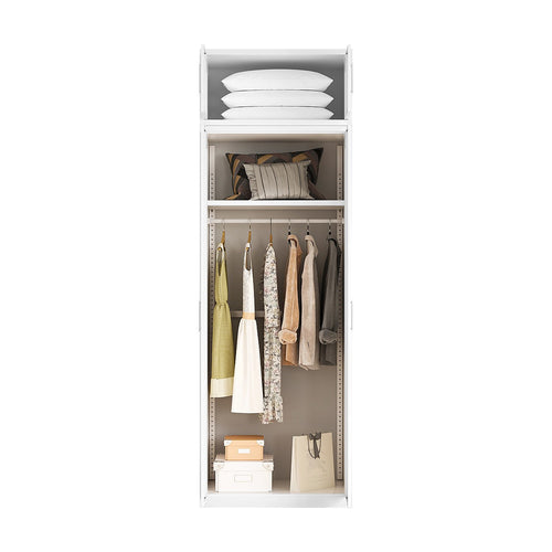 80x240cm 2-Door White Steel Hanging Wardrobe with White Handle Storage Cabinet