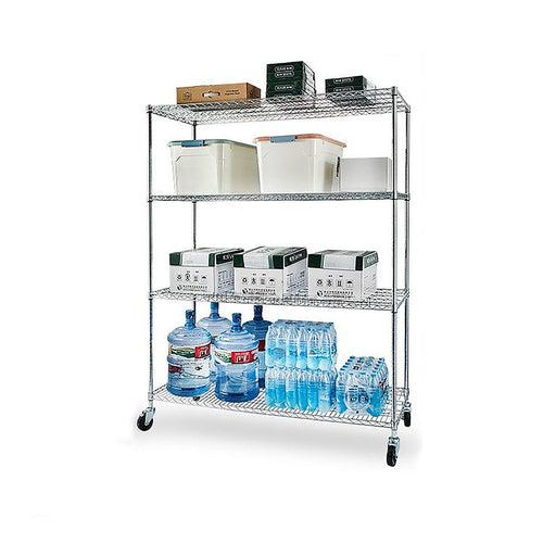 Modular Wire Storage Shelf 1500 x 350 x 1800mm Steel Shelving - Carbon Chrome Plated with Wheels