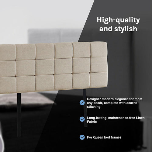 Beige Linen Fabric Queen Deluxe Tufted Headboard Bedhead