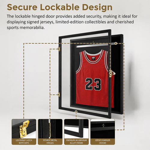 80cm Wall Mounted Lockable Jersey Display Case for Sports Memorabilia & Signed Shirts