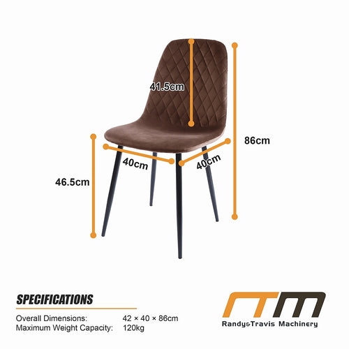 Dining Chair Set of 4 Faux Suede Upholstered Metal Legs Padded Kitchen Dining Chairs Suede Brown
