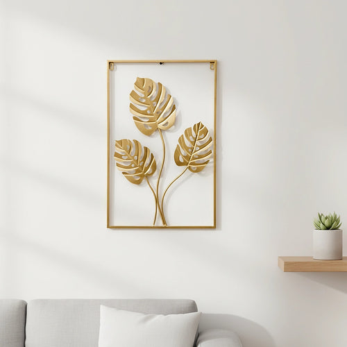 Metal Wall Picture with Leaves 40 x 60 cm Golden Decoration