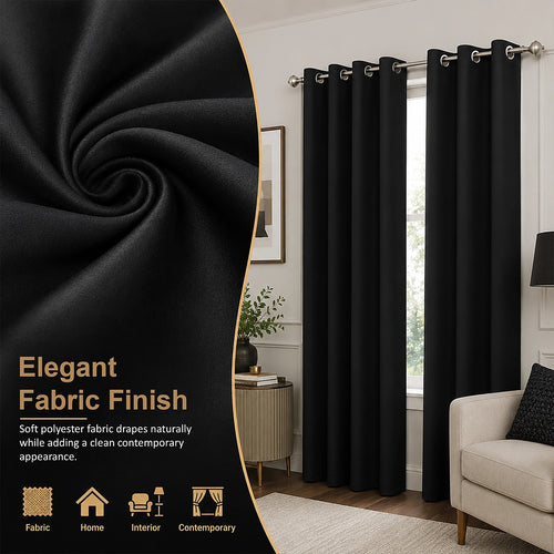 Black 2X Blockout Curtains – Blackout Window Draperies Pair with Eyelets for Bedroom 132x213cm