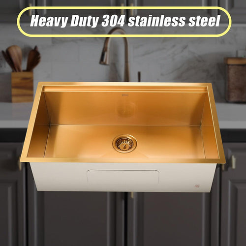 BRIENZ 32-inch Nano Workstation Ledge Undermount 16 Gauge Stainless Steel Kitchen Sink Single Bowl in Gold with sand-finish