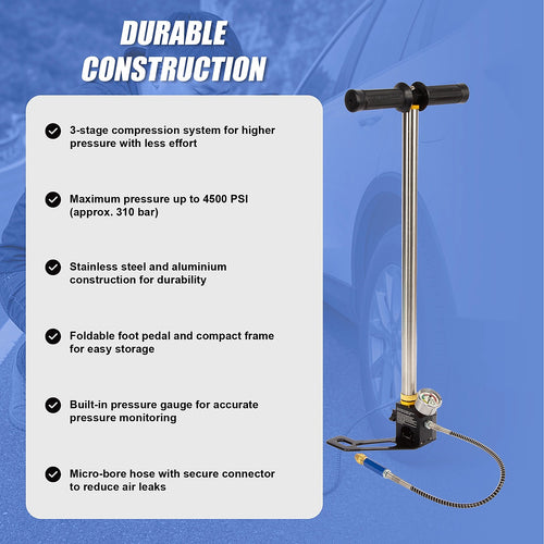 3 Stage PCP Hand Air Pump 4500 PSI High Pressure Stainless Steel Pump