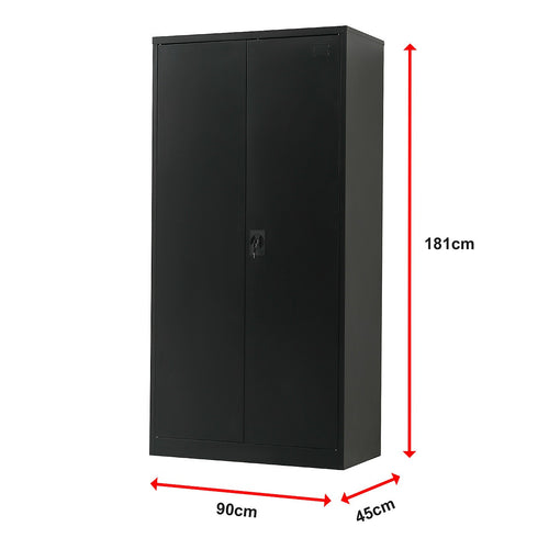 Double-Door Metal Cabinet with 4 Shelves – Office, Garage, or Home Storage in Black without Legs