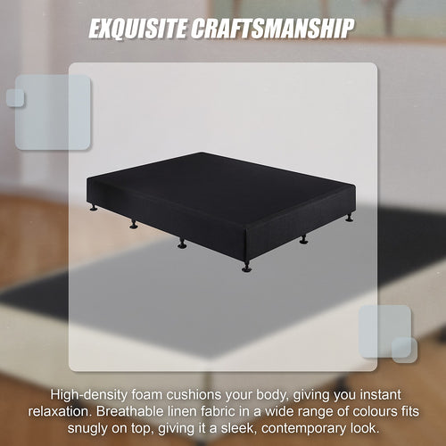 Queen Slatted Ensemble Bed Base - Midnight Black Linen Breathable Cover