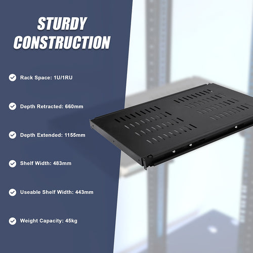 1U 1RU Sliding Shelf 26" Inch Deep Vented for 19" Rack System Server Cabinet