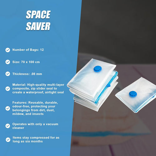 Vacuum Sealed Clothing Travel Bag Compact Storage x12