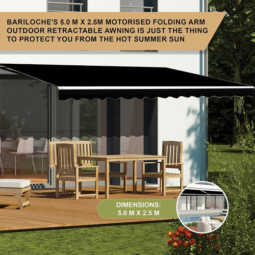 Motorised Outdoor Retractable Awning Sunshade in Black - 5x2.5m
