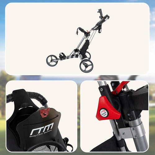 Golf Club Buggy Trolley Cart Compact Foldable 3 Wheel