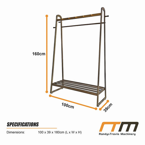 Dark Wood Slim Clothes Rack 160x100cm Space Saving Floor Stand
