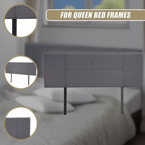 Queen Grey Linen Fabric Bed Headboard Bedhead