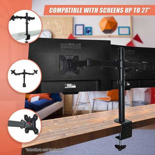 Dual LCD Monitor Desk Mount Stand Adjustable Fits 2 Screens Up To 27"