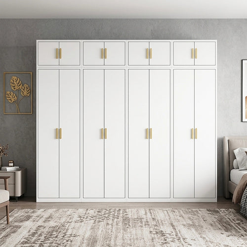 320x240cm 8-Door White Steel Hanging Wardrobe with Gold Handle Storage Cabinet