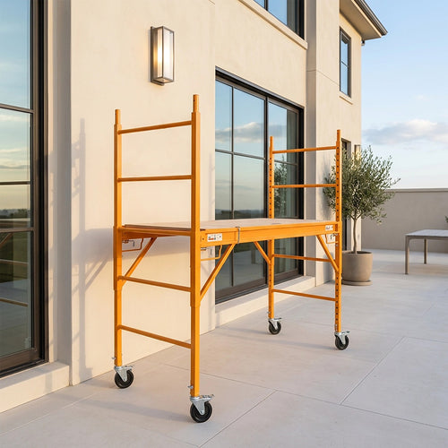 Mobile Scaffold Ladder - Yellow, Wheeled, 450kg Capacity