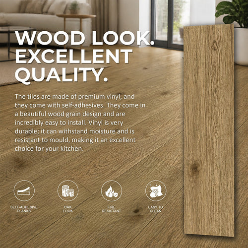 Self Adhesive Vinyl Floor Tiles Peel & Stick Flooring Oak Look 16 Pack 2.3m²