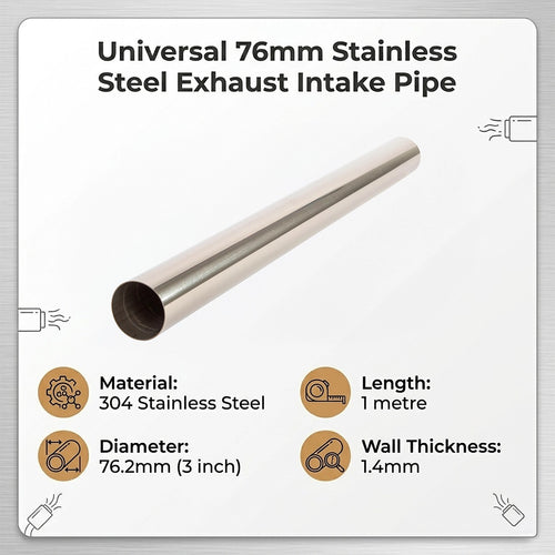 Universal 76mm Polished Stainless Steel Exhaust Intake Pipe Fitting