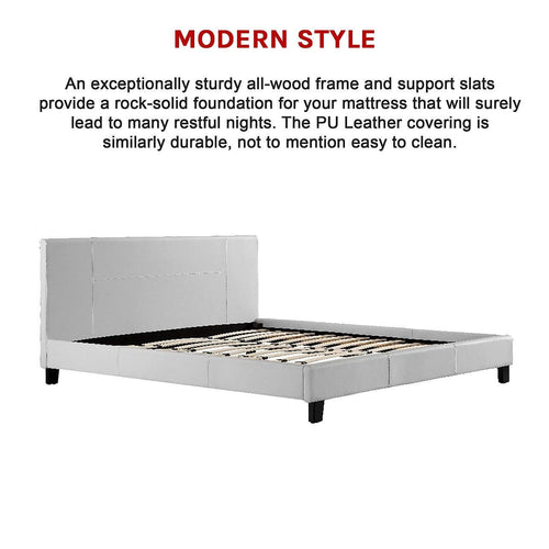 King Bed Frame White PU Leather